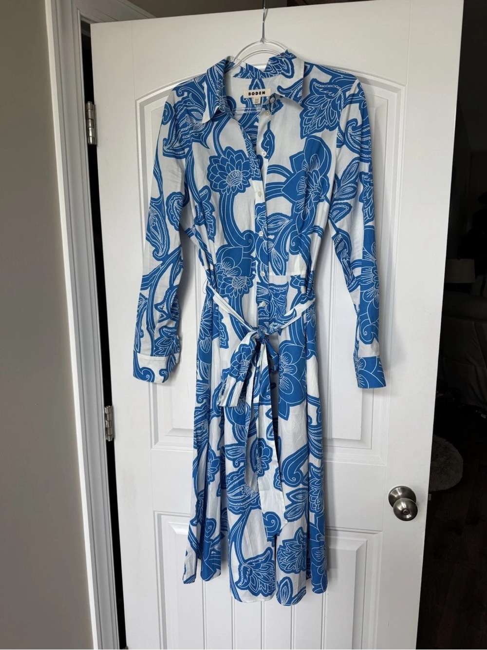 Boden Amy Floral Paisley Print Shirt Dress Blue White